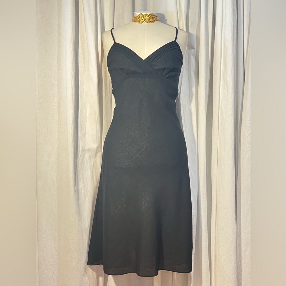 Helen Wang classic black empire waist A-line slip dress-wool blend-EUC